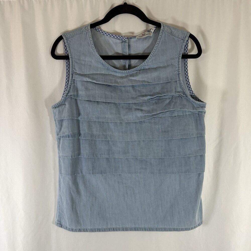 Vineyard Vines Chambray Blouse Women's 8 Blue Sleeveless Layered Button Back